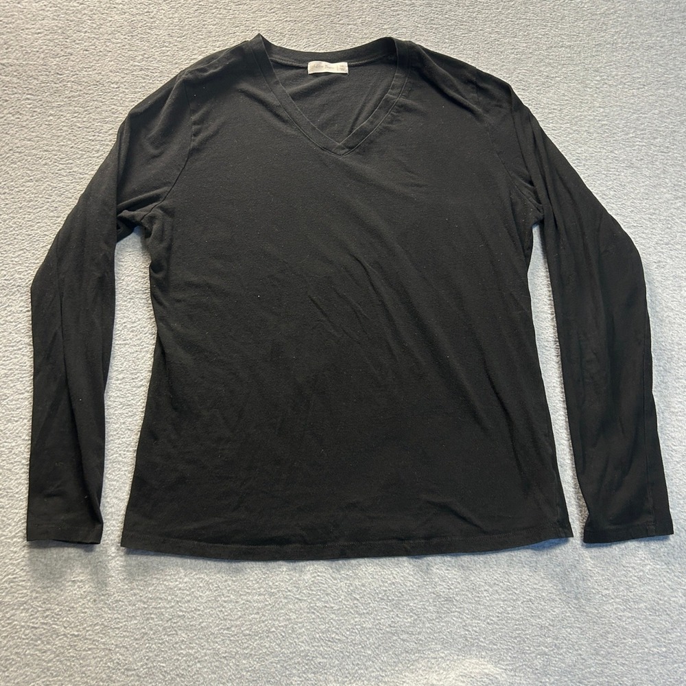 Active Basic V Neck Long Sleeve Womens 1XL Black Stretch Cotton Blend Knit Top